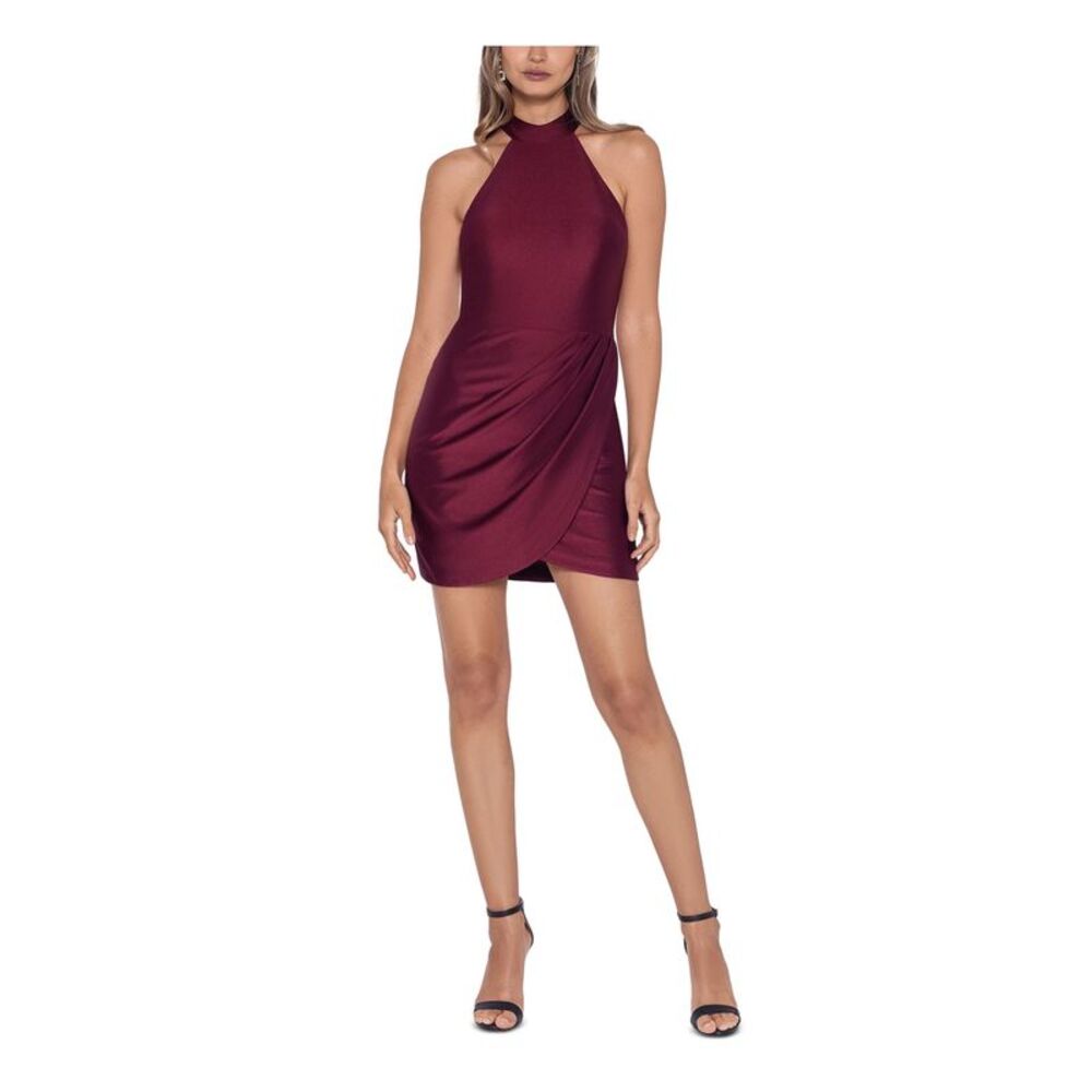 BLONDIE Womens Sheath Short Dress Burgundy Sleeveless Tulip-hemmed Juniors 11